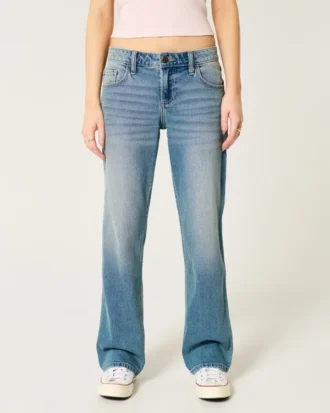 Laag model, medium wash, relaxed straight jeans