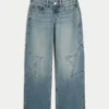 Laag model, medium wassing, baggy jeans met sterrenprint Laag model, medium wassing, baggy jeans met sterrenprint