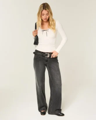 Laag model Y2K gewassen zwarte baggy jeans
