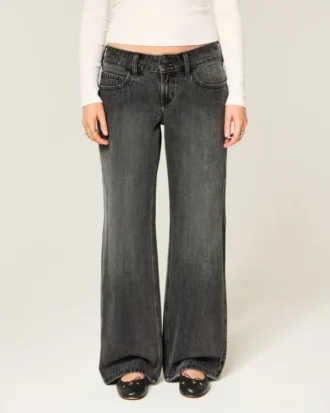 Laag model Y2K gewassen zwarte baggy jeans