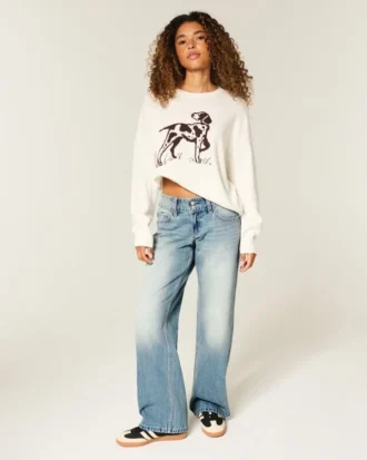 Laag model Y2K medium wash baggy jeans