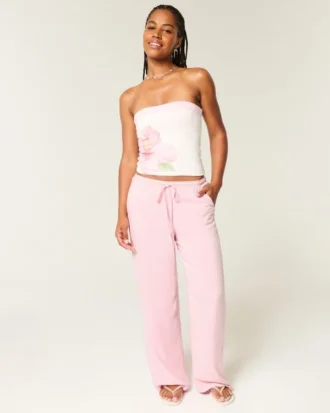 Laag uitgesneden baggy broek met elastische tailleband