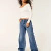 Laag uitgesneden baggy jeans in donkere wassing Laag uitgesneden baggy jeans in donkere wassing
