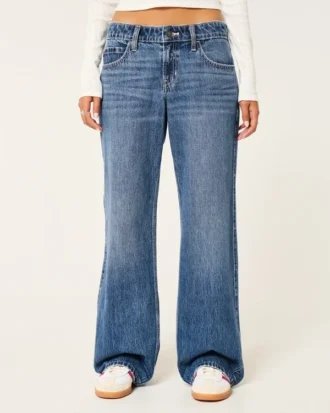Laag uitgesneden baggy jeans in donkere wassing