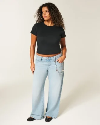 Laag uitgesneden baggy jeans met distressed effect