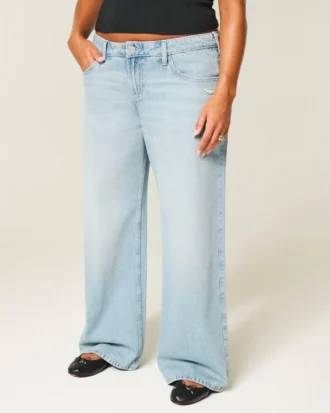 Laag uitgesneden baggy jeans met distressed effect