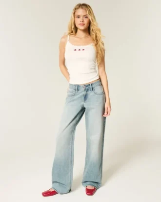 Laag uitgesneden baggy jeans met lichte wassing