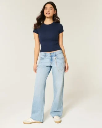 Laag uitgesneden baggy jeans met lichte wassing