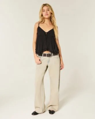 Laag uitgesneden baggy jeans met lichte wassing