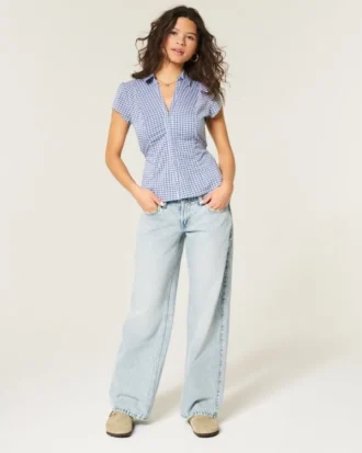 Laag uitgesneden baggy jeans met lichte wassing
