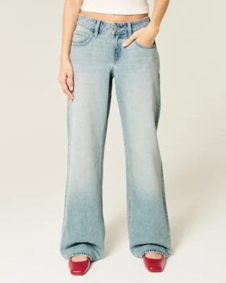 Laag uitgesneden baggy jeans met lichte wassing