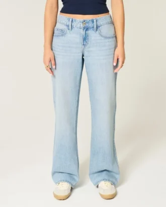 Laag uitgesneden baggy jeans met lichte wassing