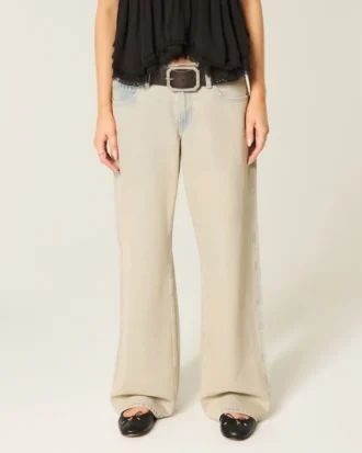 Laag uitgesneden baggy jeans met lichte wassing