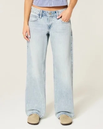 Laag uitgesneden baggy jeans met lichte wassing
