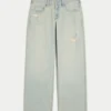 Laag uitgesneden baggy jeans met lichte wassing en distressed effect Laag uitgesneden baggy jeans met lichte wassing en distressed effect