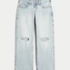 Laag uitgesneden baggy jeans met lichte wassing en scheuren