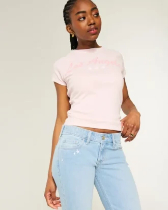 Laag uitgesneden bootcut jeans met sterrenborduursel
