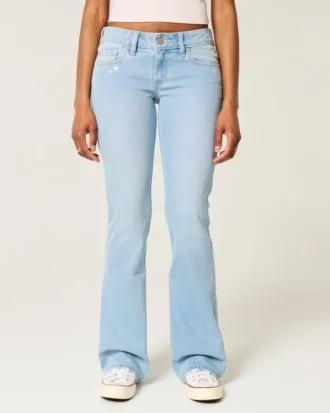 Laag uitgesneden bootcut jeans met sterrenborduursel