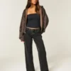 Laag uitgesneden gewassen zwarte baggy jeans Laag uitgesneden gewassen zwarte baggy jeans