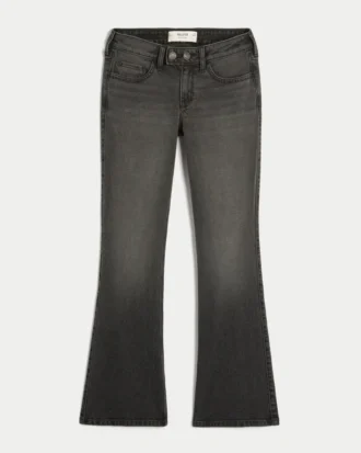 Laag uitgesneden gewassen zwarte bootcut jeans