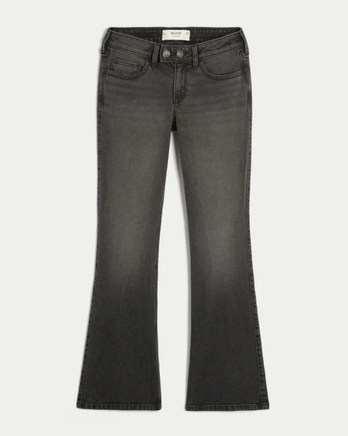 Laag uitgesneden gewassen zwarte bootcut jeans Laag uitgesneden gewassen zwarte bootcut jeans