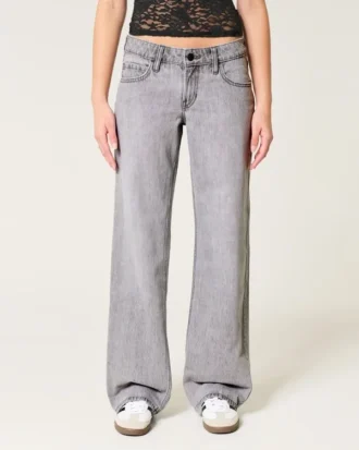 Laag uitgesneden grijze baggy jeans