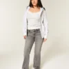 Laag uitgesneden grijze bootcut jeans