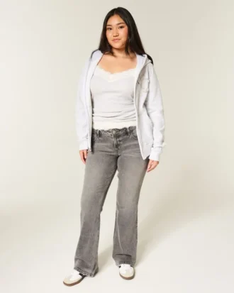 Laag uitgesneden grijze bootcut jeans