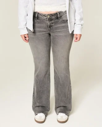 Laag uitgesneden grijze bootcut jeans