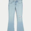 Laag uitgesneden, lichtgewassen bootcut jeans met scheuren en borduursels Laag uitgesneden, lichtgewassen bootcut jeans met scheuren en borduursels