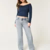 Laag uitgesneden, medium gewassen, relaxte rechte jeans