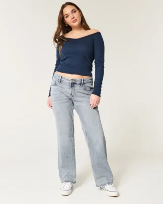 Laag uitgesneden, medium gewassen, relaxte rechte jeans