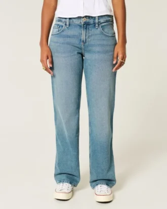 Laag uitgesneden, medium gewassen, relaxte rechte jeans