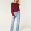 Laag uitgesneden, medium gewassen, relaxte rechte jeans met scheuren Laag uitgesneden, medium gewassen, relaxte rechte jeans met scheuren