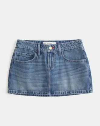 Laag uitgesneden rode denim minirok met stiksels
