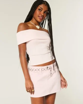 Laag uitgesneden roze denim minirok