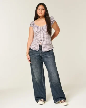 Laag uitgesneden Y2K donkerblauwe baggy jeans