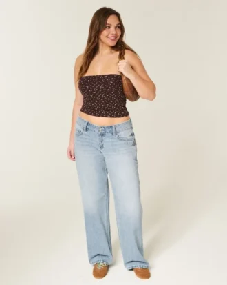 Laag uitgesneden Y2K lichtgewassen baggy jeans