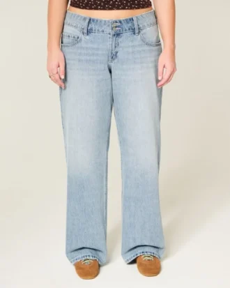 Laag uitgesneden Y2K lichtgewassen baggy jeans