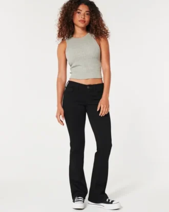 Laag uitgesneden zwarte bootcut jeans