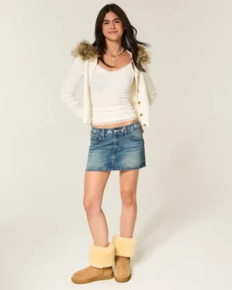 Lage broek met geborduurde denim minirok