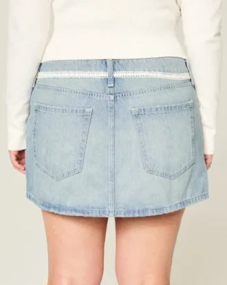 Lage taille denim minirok met kanten strik