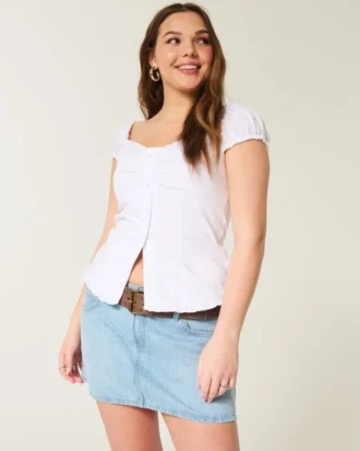 Lage taille denim minirok met spoorwegstrepen