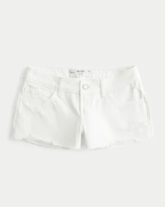 Lage taille distressed witte denim minishort
