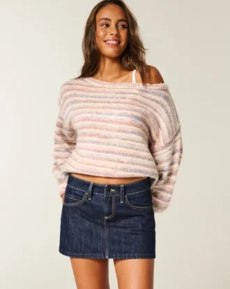 Lage taille donkerblauwe denim minirok