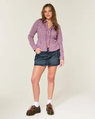 Lage taille donkerblauwe denim minirok