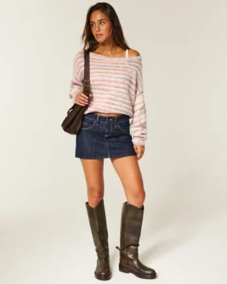 Lage taille donkerblauwe denim minirok