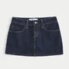 Lage taille donkerblauwe geruite denim minirok met zakken