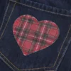 Lage taille donkerblauwe geruite denim minirok met zakken