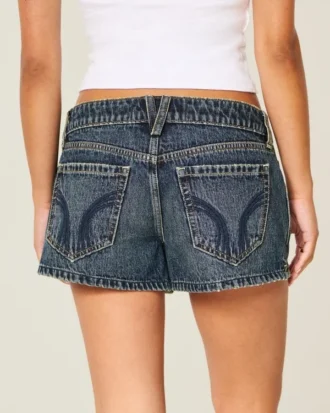 Lage taille donkere denim minishort